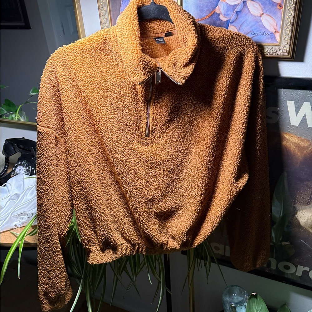 Simons Cozy Orange Brown Sherpa Pullover